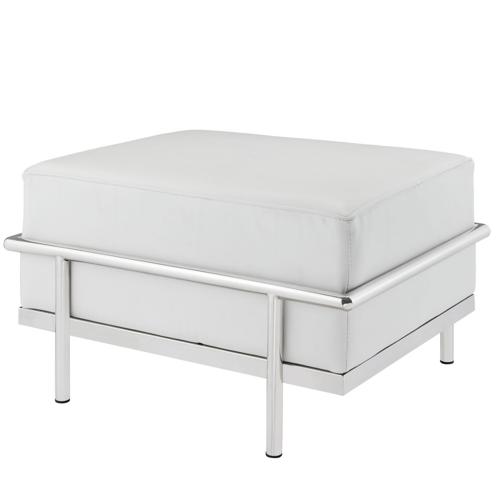 Simple Large Leather Ottoman White 1