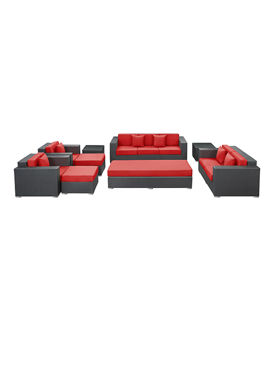 Red Beverly Hills 9 Piece Outdoor Sofa Set