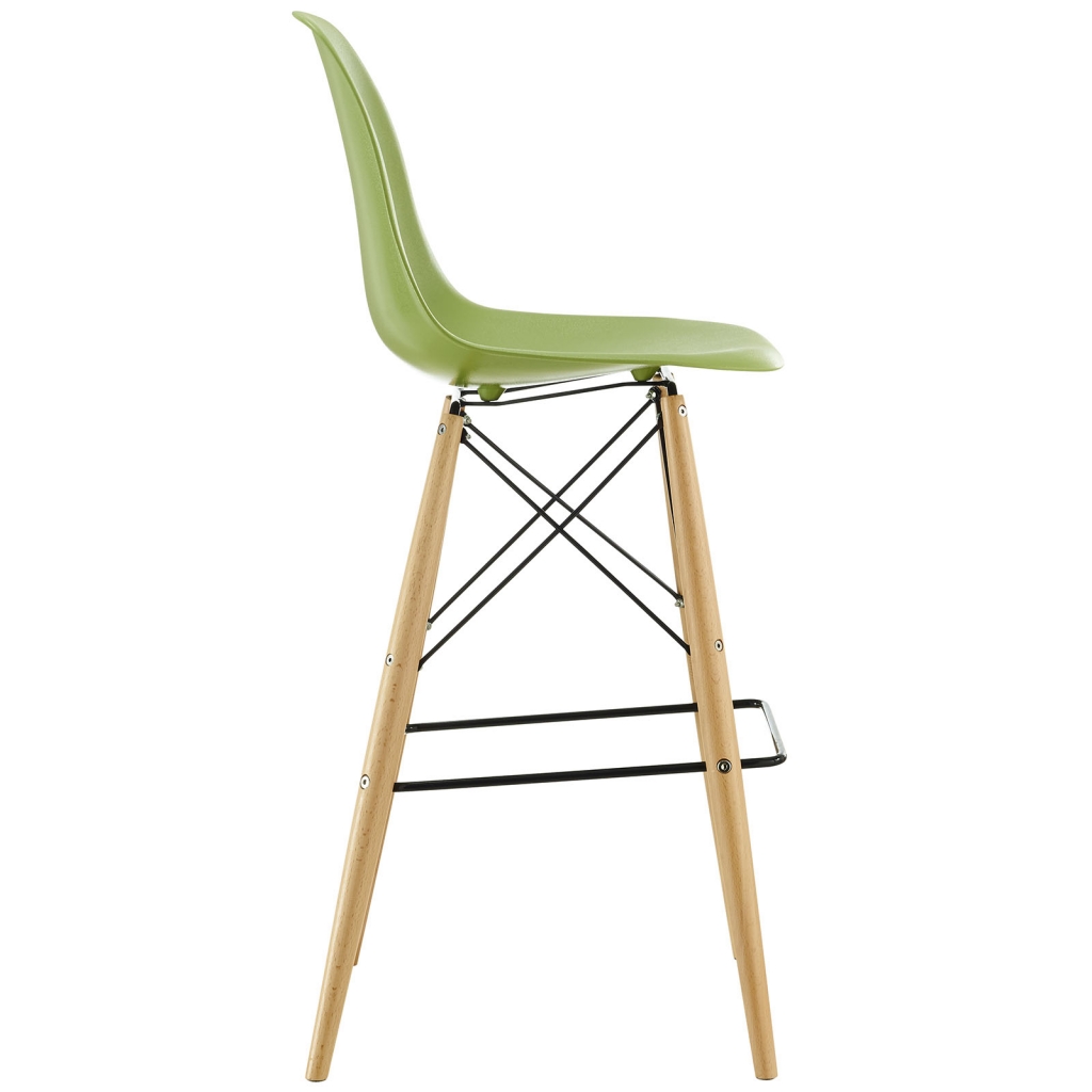 Green Molded Plastic Barstool Eames DSW Style Mid Century Modern Ceremony Wood 2