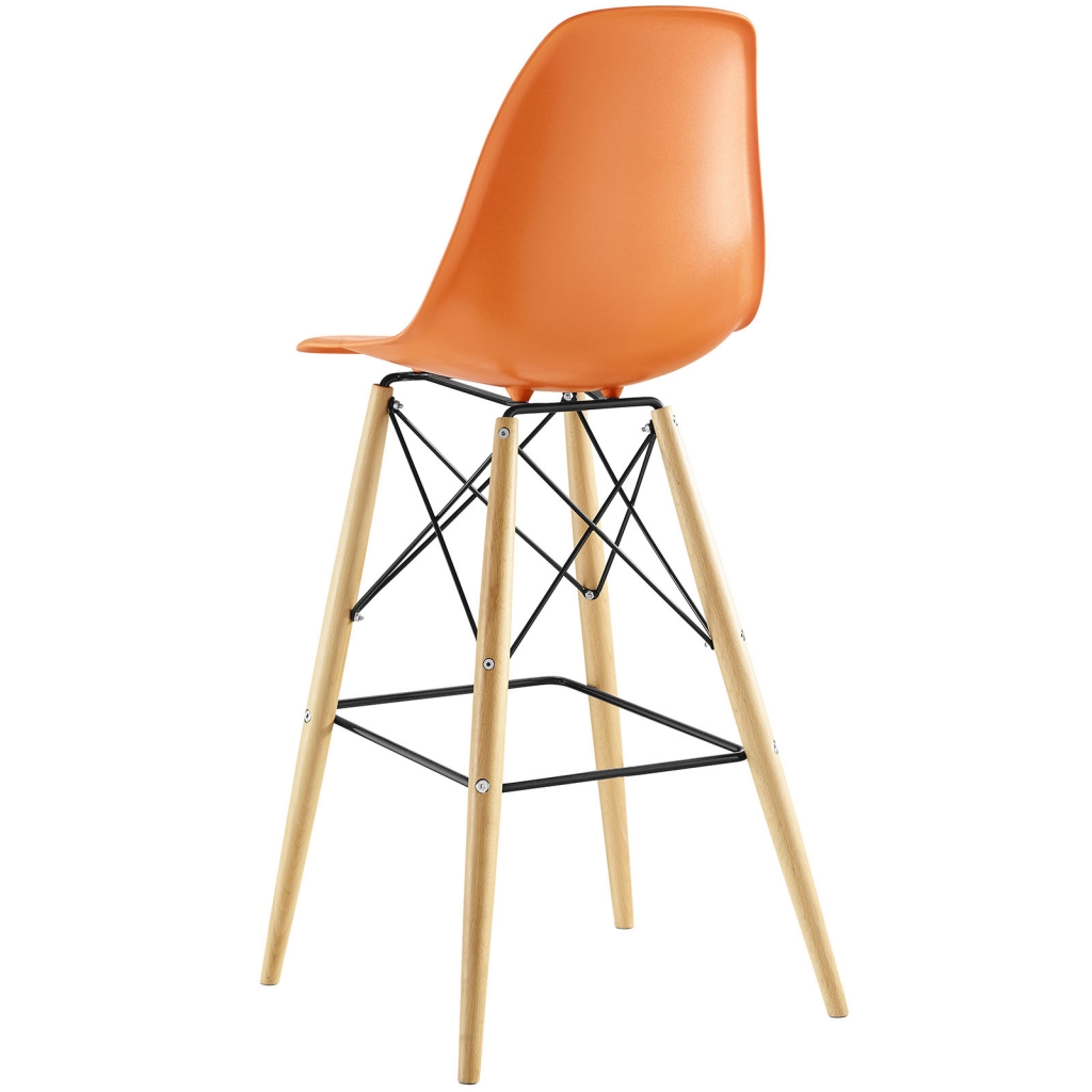 Orange Molded Plastic Barstool Eames DSW Style Mid Century Modern Ceremony Wood 3