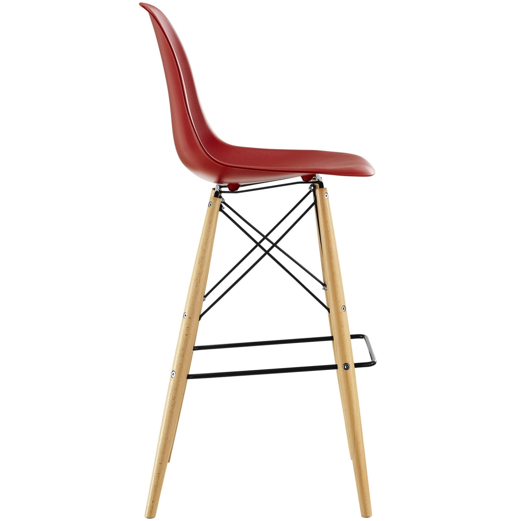 Red Molded Plastic Barstool Eames DSW Style Mid Century Modern Ceremony Wood 2