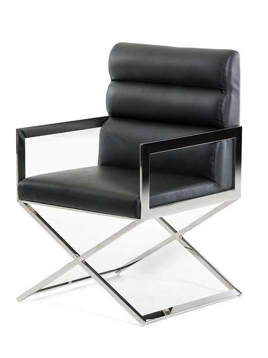 black leather chrome accent chair