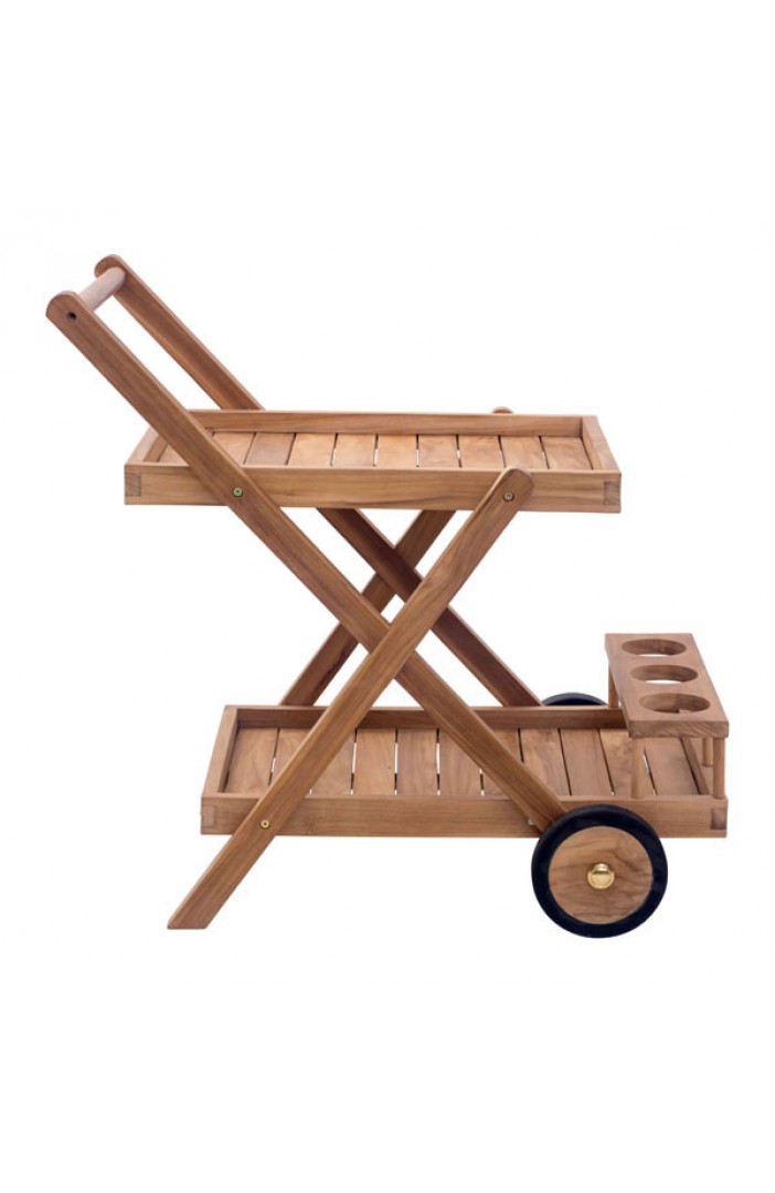 teak wood outdoor rolling cart