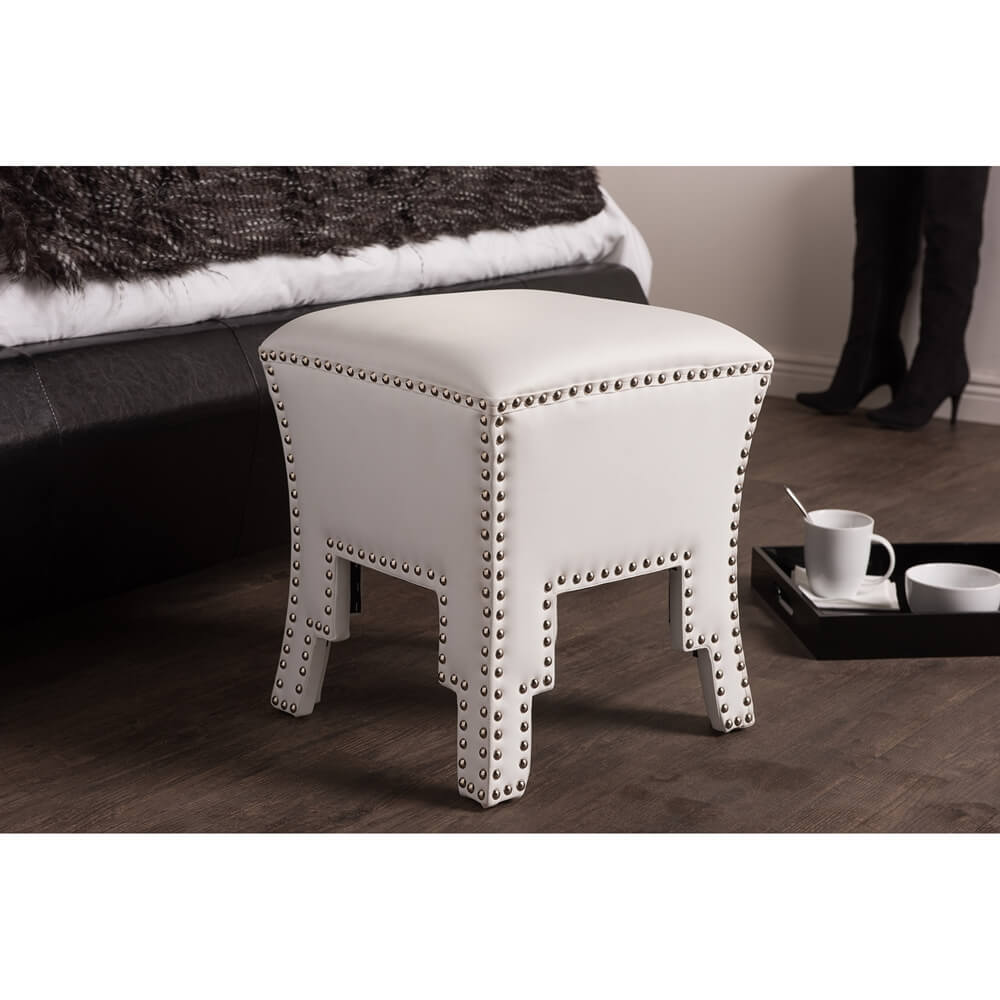 tufted stud white leather ottoman 4