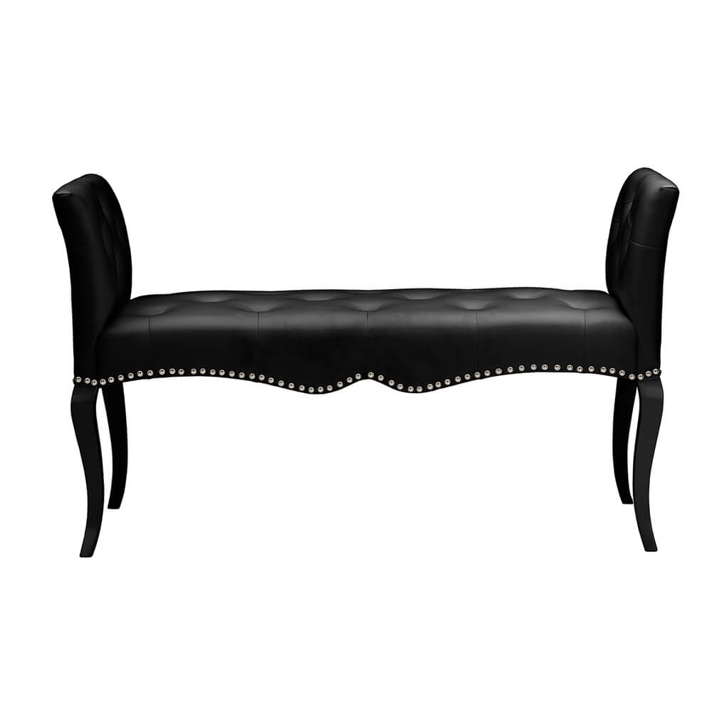 nailhead tufted black leather bench