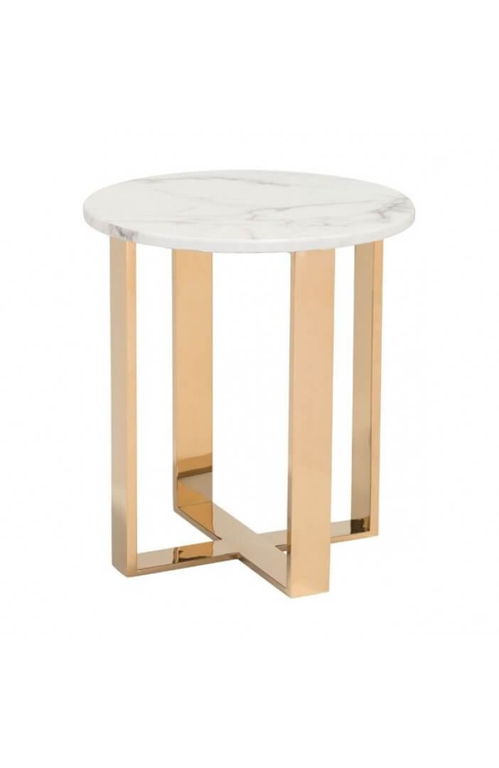 White Marble Gold Side Table | Modern Furniture • Brickell Collection