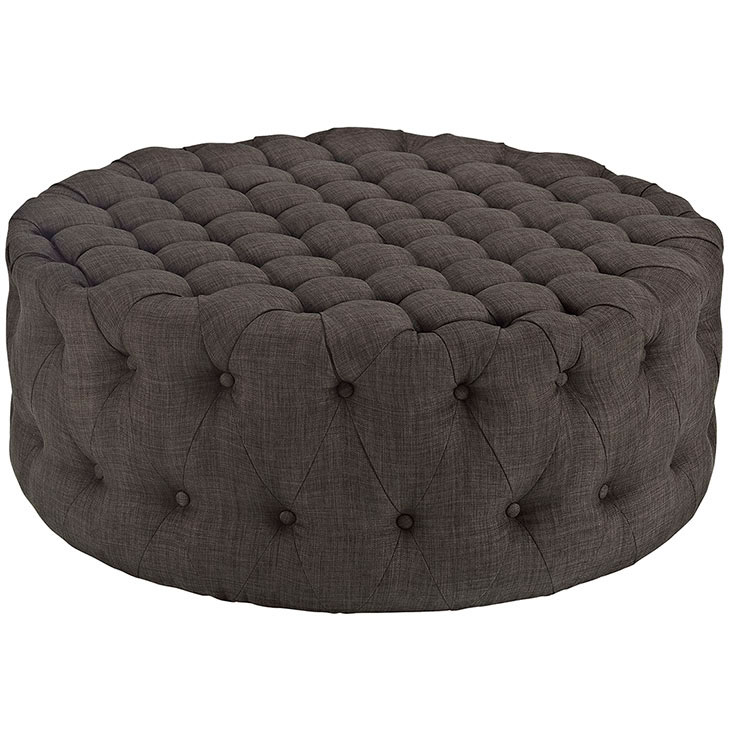 round tufted fabric ottoman brown 1