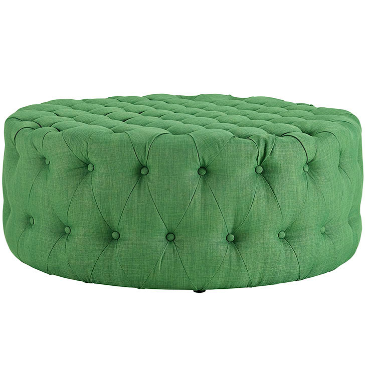 round tufted fabric ottoman green 2