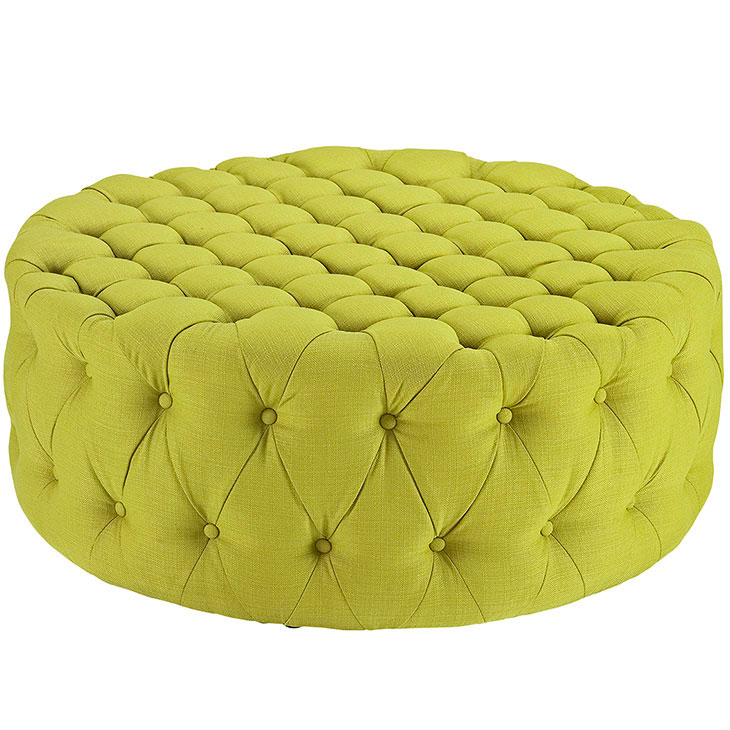 round tufted fabric ottoman lime green 1
