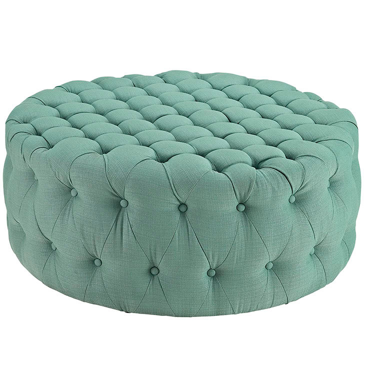 round tufted fabric ottoman mint green 1