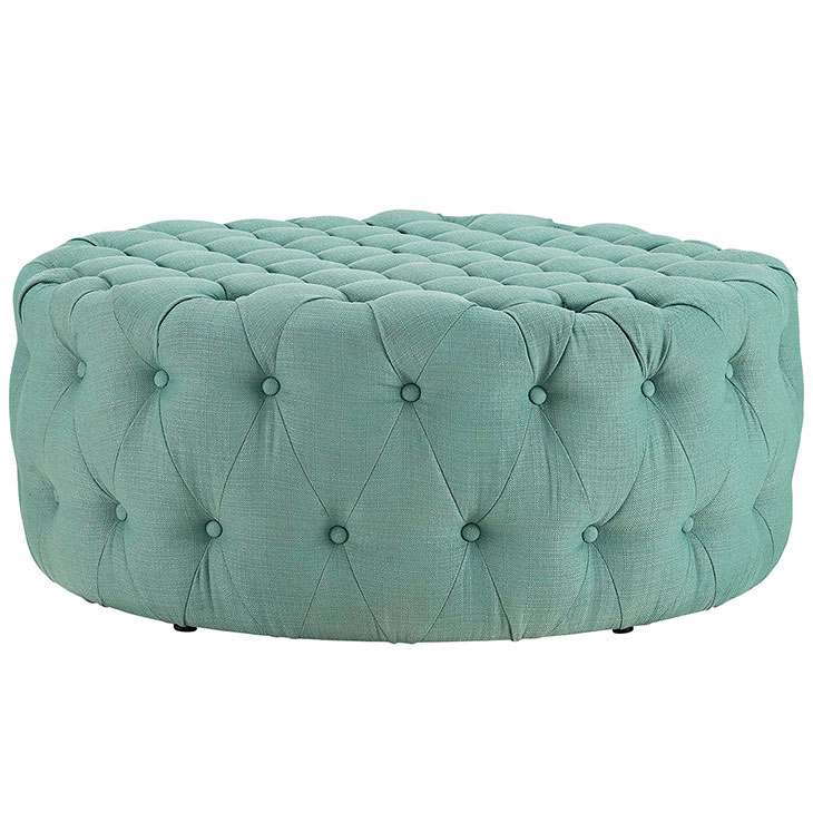 round tufted fabric ottoman mint green 2