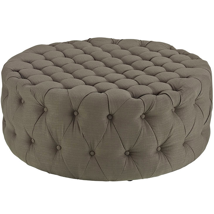round tufted fabric ottoman taupe 1