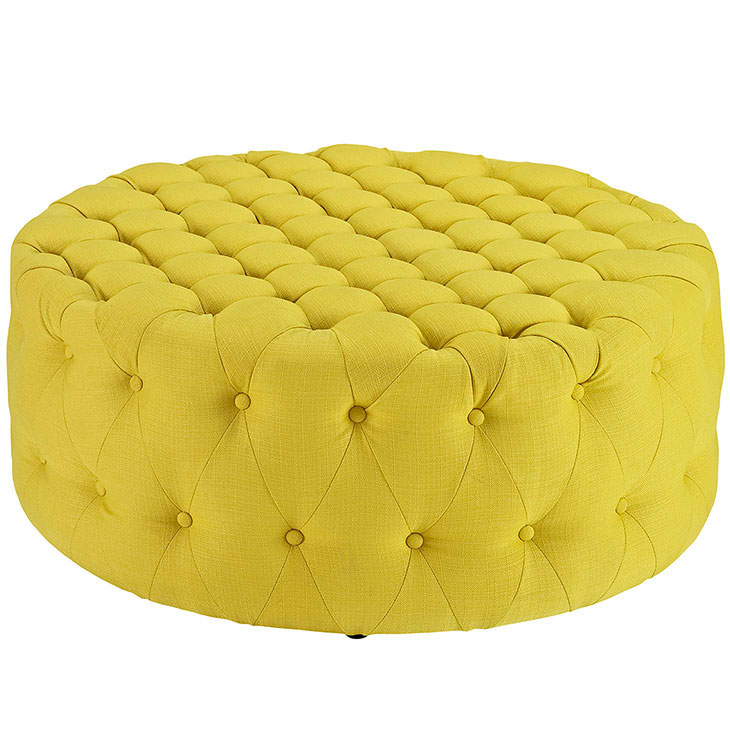 round tufted fabric ottoman yellow 1