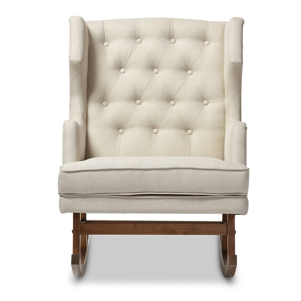 tufted wingback rocking chair beige 4