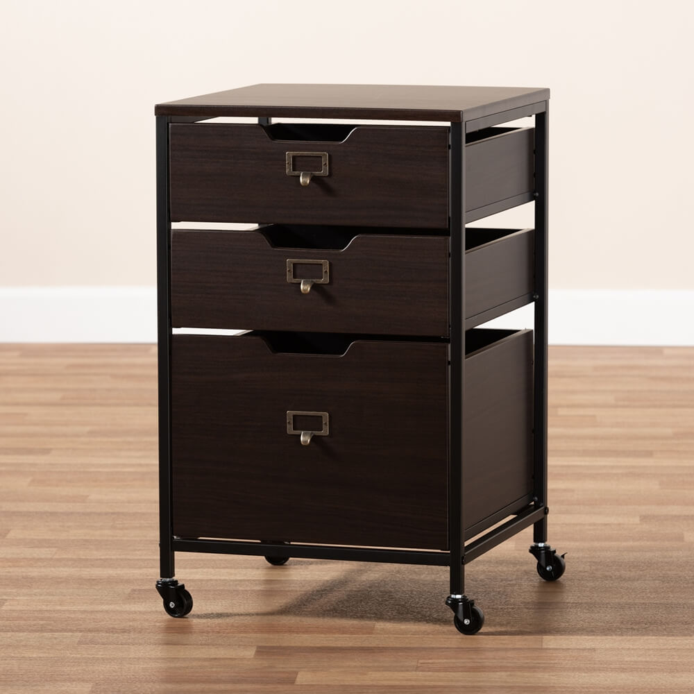 Dark Wood Rolling Drawer File Cabinet Modern Furniture